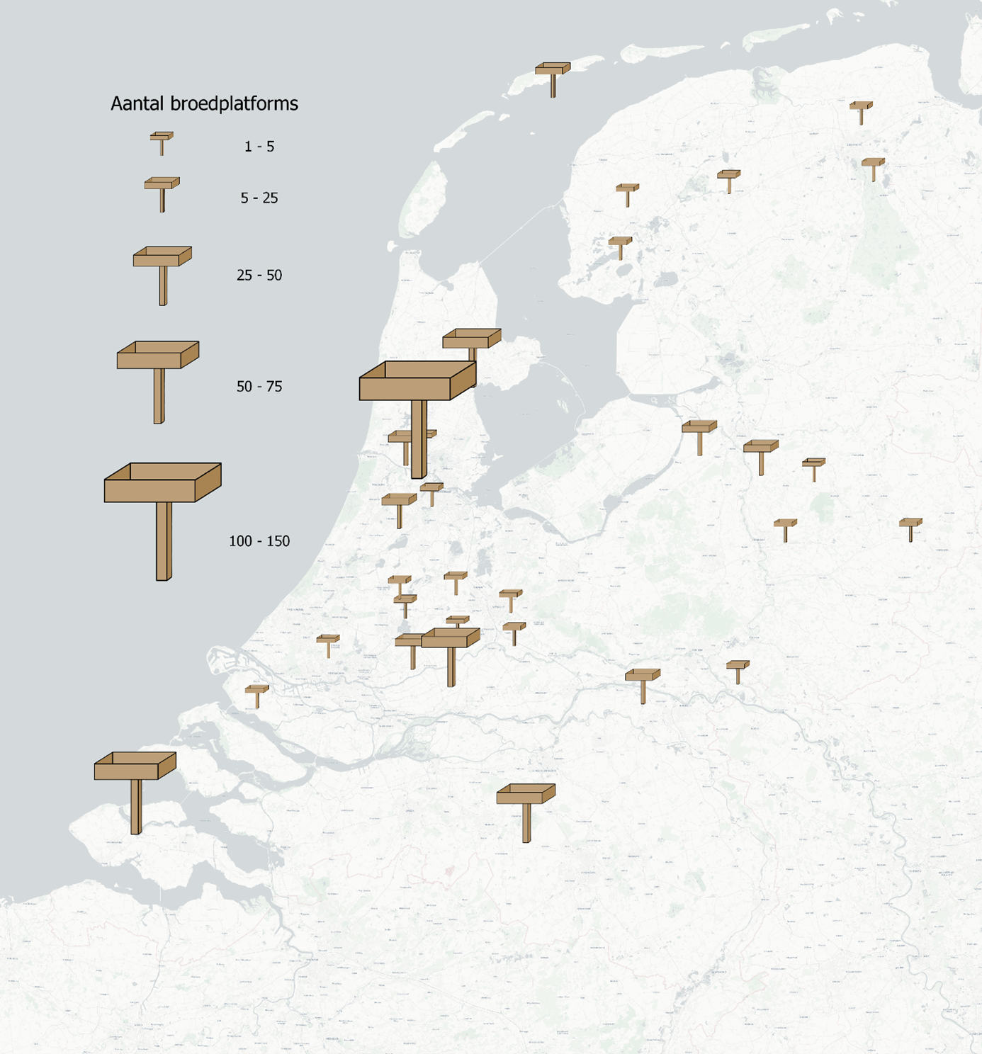 Locaties van broedpalen in Nederland in 2023
